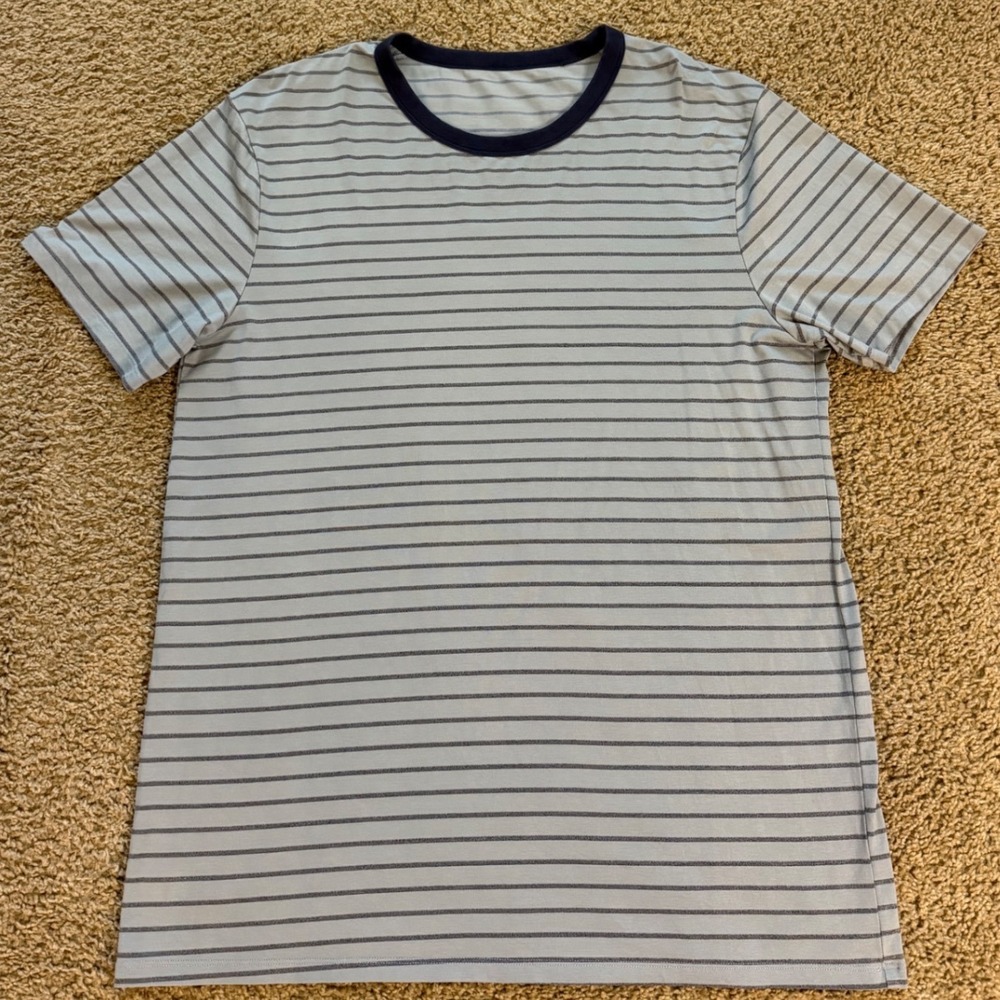 Lululemon Mens Striped Ringer T-Shirt Blue Navy Short Sleeve Athletic Tee